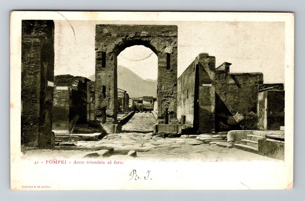 Italy- Pompei Triumphal Arch Ruins Souvenir Old Card View Vintage c1904 Postcard