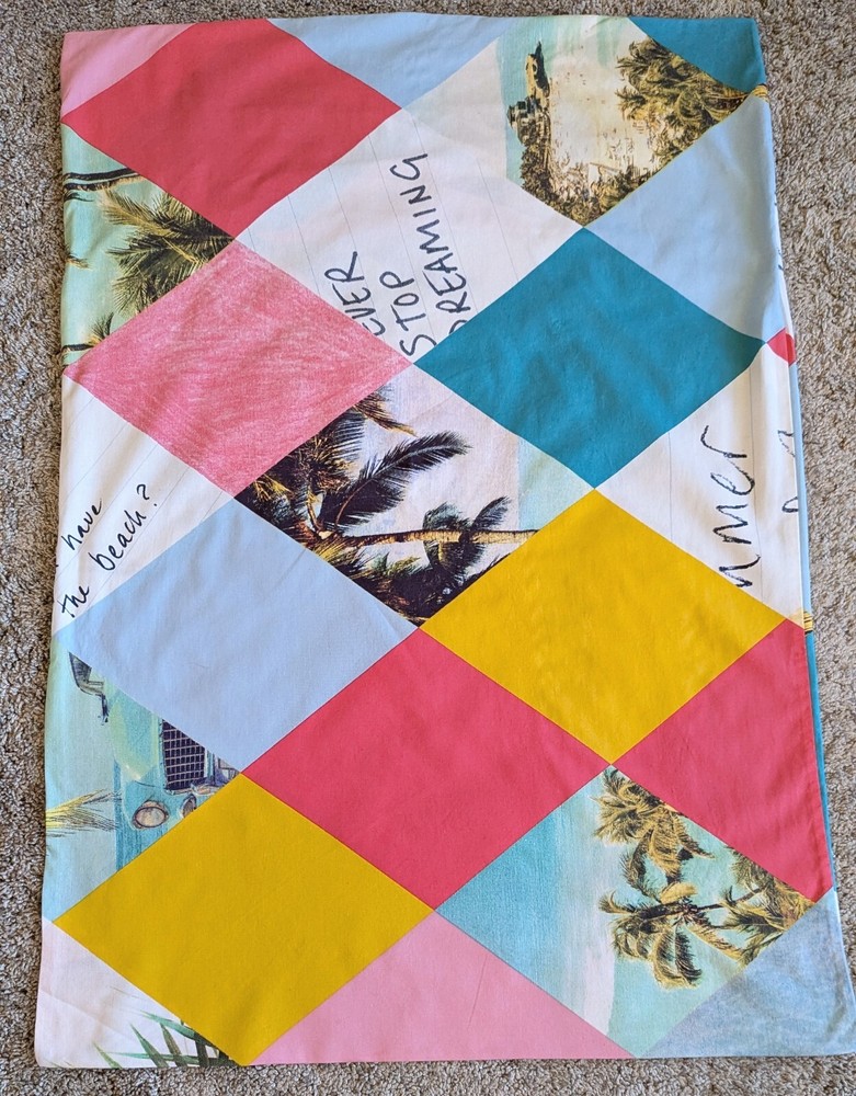 Ikea GRACIOS Standard Pillowcase with Beach Palm Tree and Diamond Harlequin Print EUC