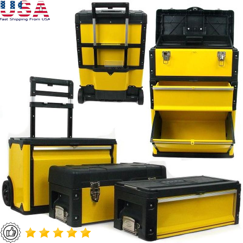 Rolling Tool Box Stackable Storage Chest W/Drawers Portable Organizer Yellow New