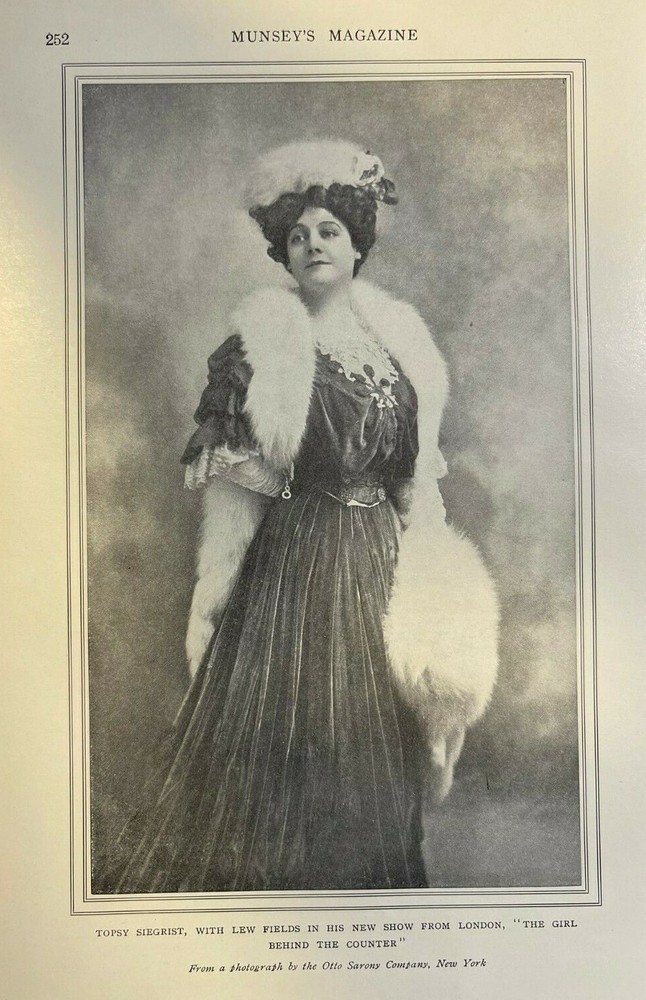 1907 Vintage Magazine Illustration Actress Topsy Siegrist