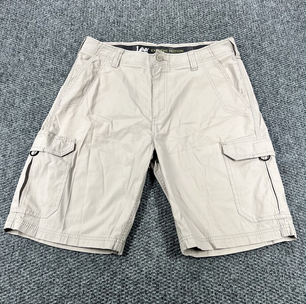 Lee Extreme Motion Cargo Shorts Men’s 34 Khaki Beige Belt Loops Utility Stretch