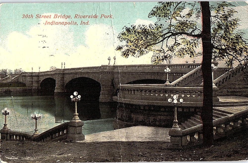 Postcard BRIDGE SCENE Indianapolis Indiana IN m/09 AI2915
