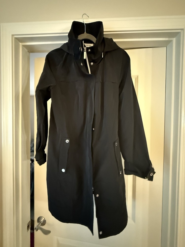 CALVIN KLEIN Black Anorak Jacket Hooded Trench Coat  Zip Up Size Small