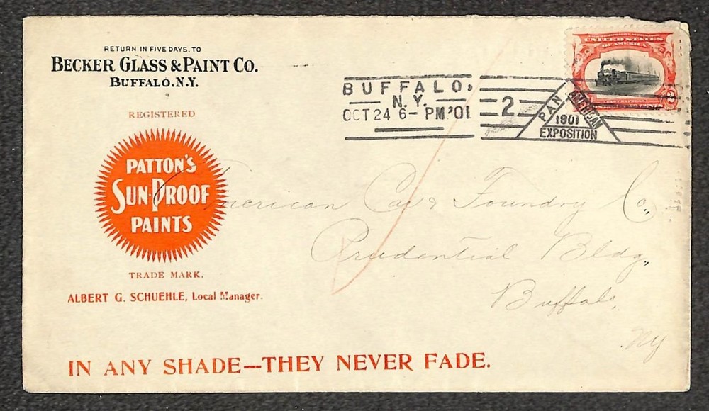 Usa 295 Stamp Buffalo Ny Expo Cancel Becker Glass & Paint Co. Ad Cover 1901