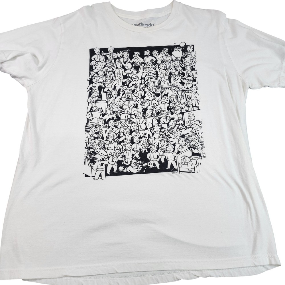 Fallout Shirt Mens 2XL White Vault Boy Graphic Tee Video Game Bethesda