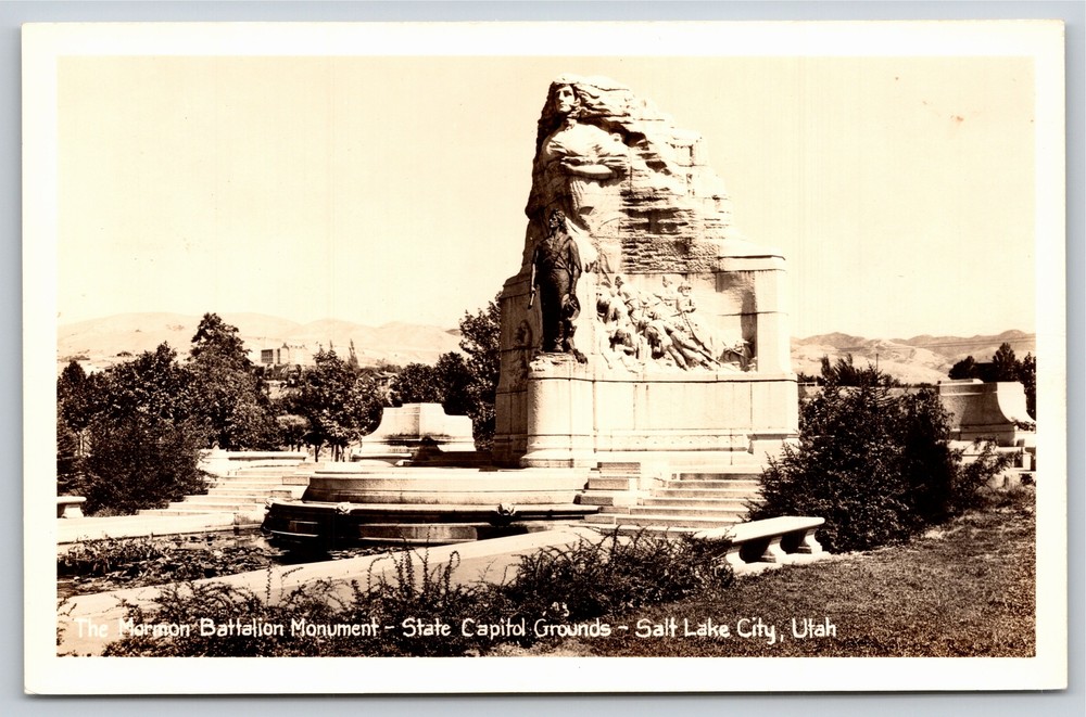RPPC~Salt Lake City Utah~The Mormon Battalion Monument @ Capitol~Real Photo PC