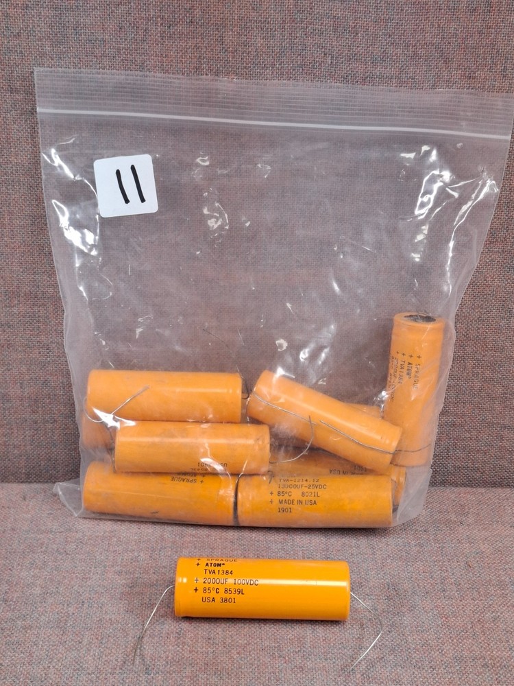 11pcs Sprague Atom TVA-1384 Axial Electrolytic Capacitors - 2000uF 100VDC *119