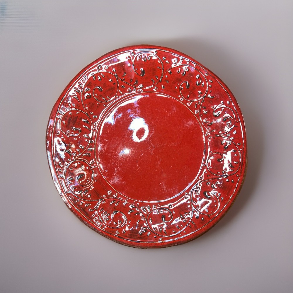 Carmen Broccato Red  by Crate & Barrel Dinner Plate 11.75” Set Of 4 Italy