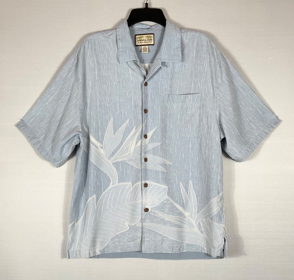 Jamaica Jaxx Wood Buttons Shirt Mens XXL Black 100% Silk Hawaiian Tropical