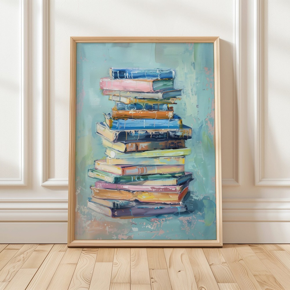 Book Lover Art Print  Colorful Bookshelf Wall Art  Modern Book Lover Decor