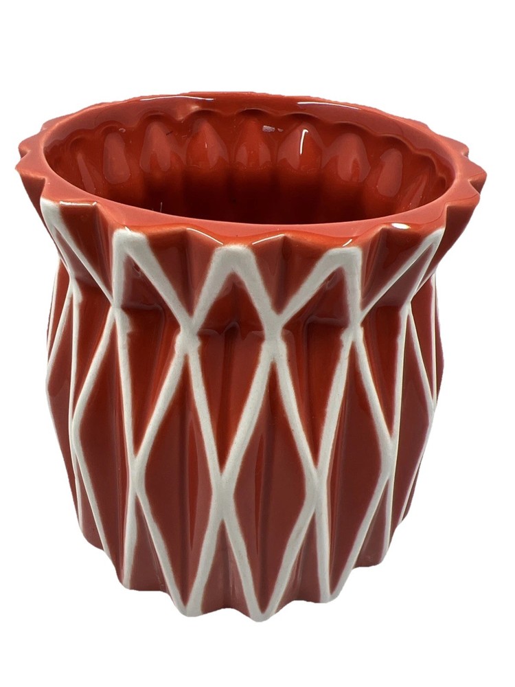 FTD vase Ceramic Planter Bright Orange   White Mid-Century Modern 5” X 5” Pot