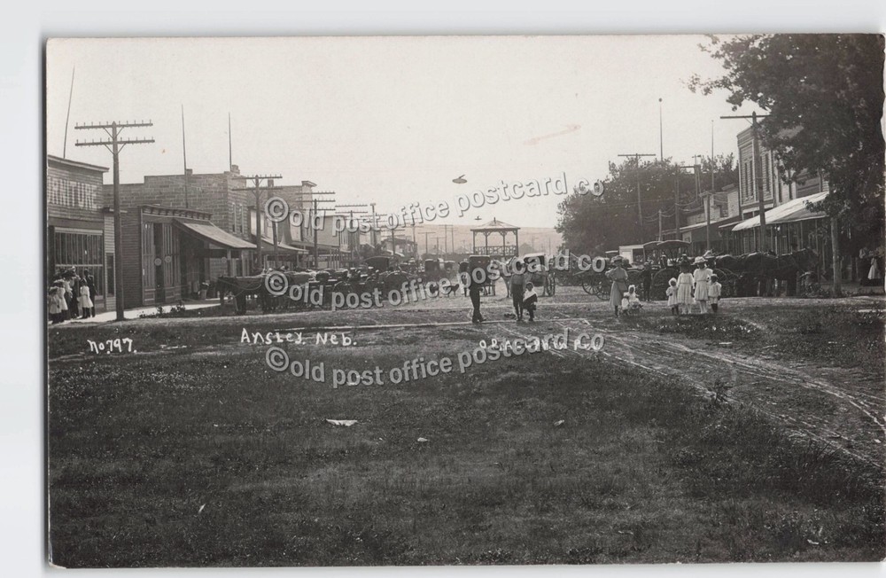 Ansley, Nebraska-Busy Main Street Scene-Stores-S.D. Butcher-RPPC Photo Postcard