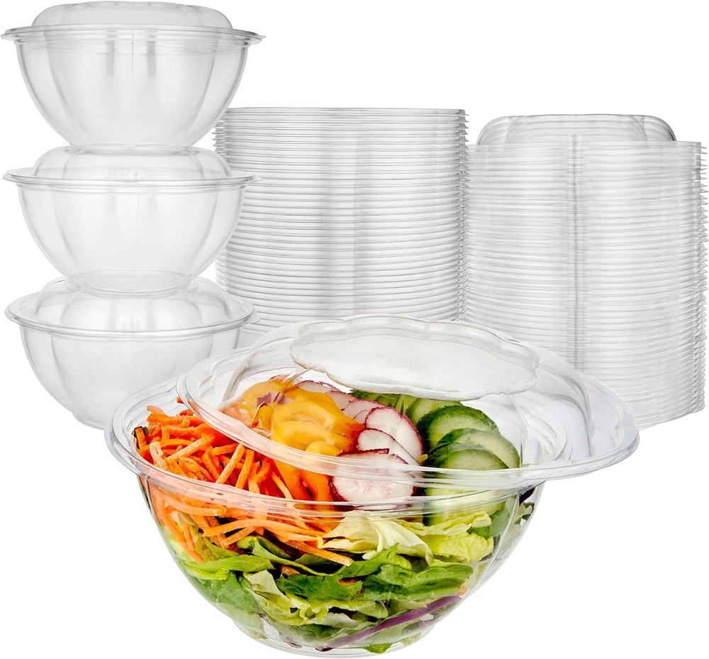 32oz Clear Plastic Salad Bowls Bulk Pack of 50 by Stock Your Home