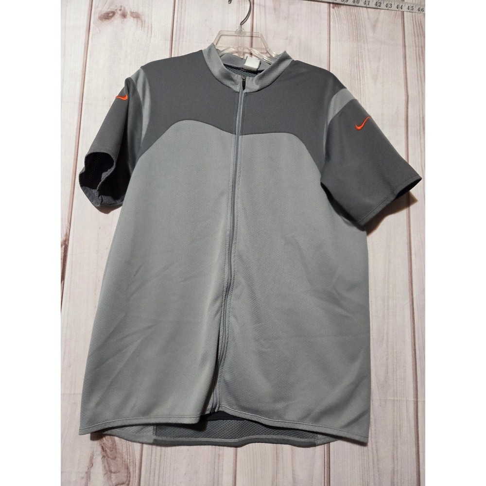 Nike Fit Dry Mens Cycling Jersey XL Grey Full Zip Short Sleeve Bike Shirt Pocket