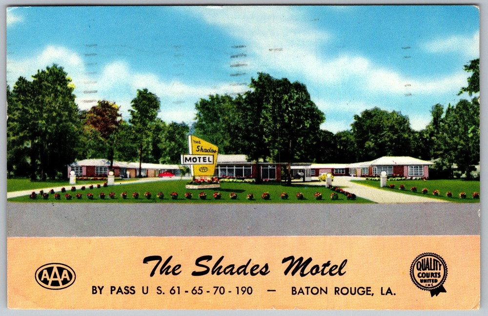 Vtg Postcard Shades Motel Sign Baton Rouge, LA 1950s