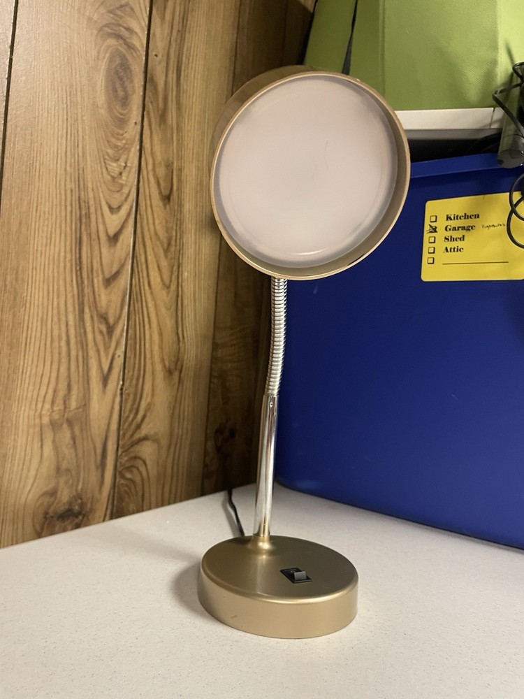 Gold Gooseneck Desk Lamp, Metallic Finish, Cone Shade, Modern Metal Design