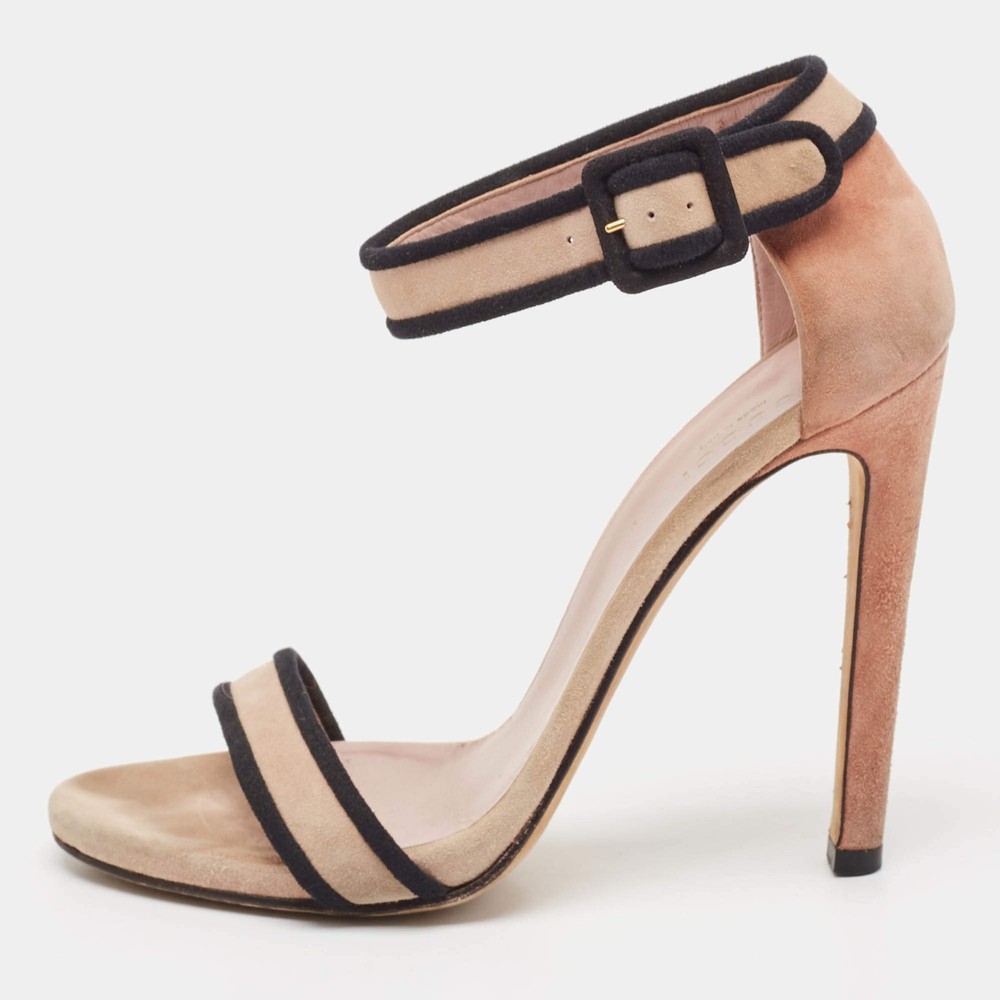 Gucci BeigeBlack Suede Ankle Strap Sandals Size 38