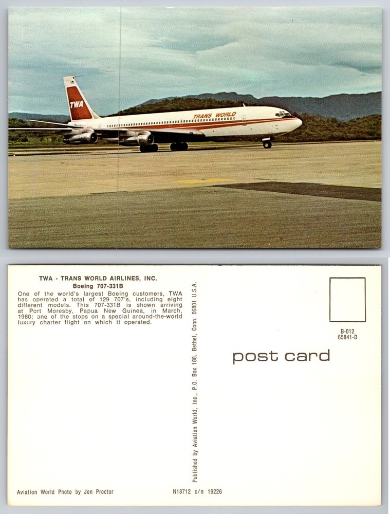 TWA Boeing 707 Jet Airliner Runway Postcard