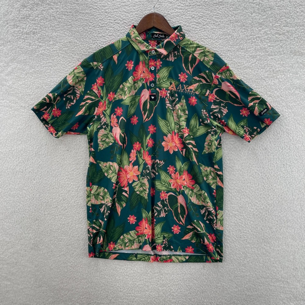 Bad Birdie Polo Shirt Mens Large Green Pink Performance Golf Floral Beach Sport