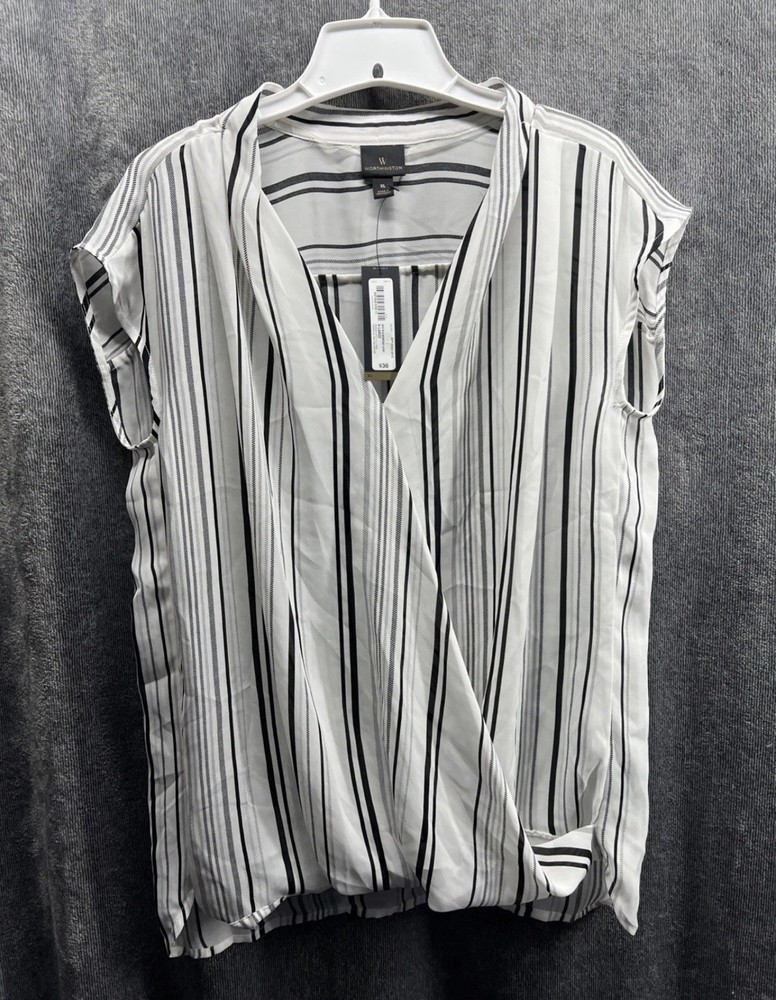 Worthington Business Casual Women’s Size XL White Black Stripe Sleeveless Sheer