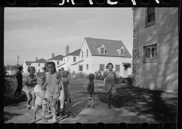 Photo:Greendale Wisconsin 1939 Children at Houses Street Scene