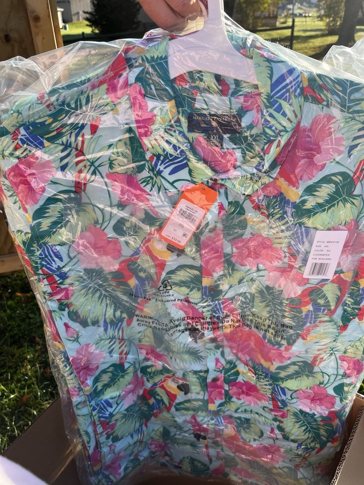 Margaritaville Men’s Clearwater Tropical Button Up Hawaiian Shirt Size XXL