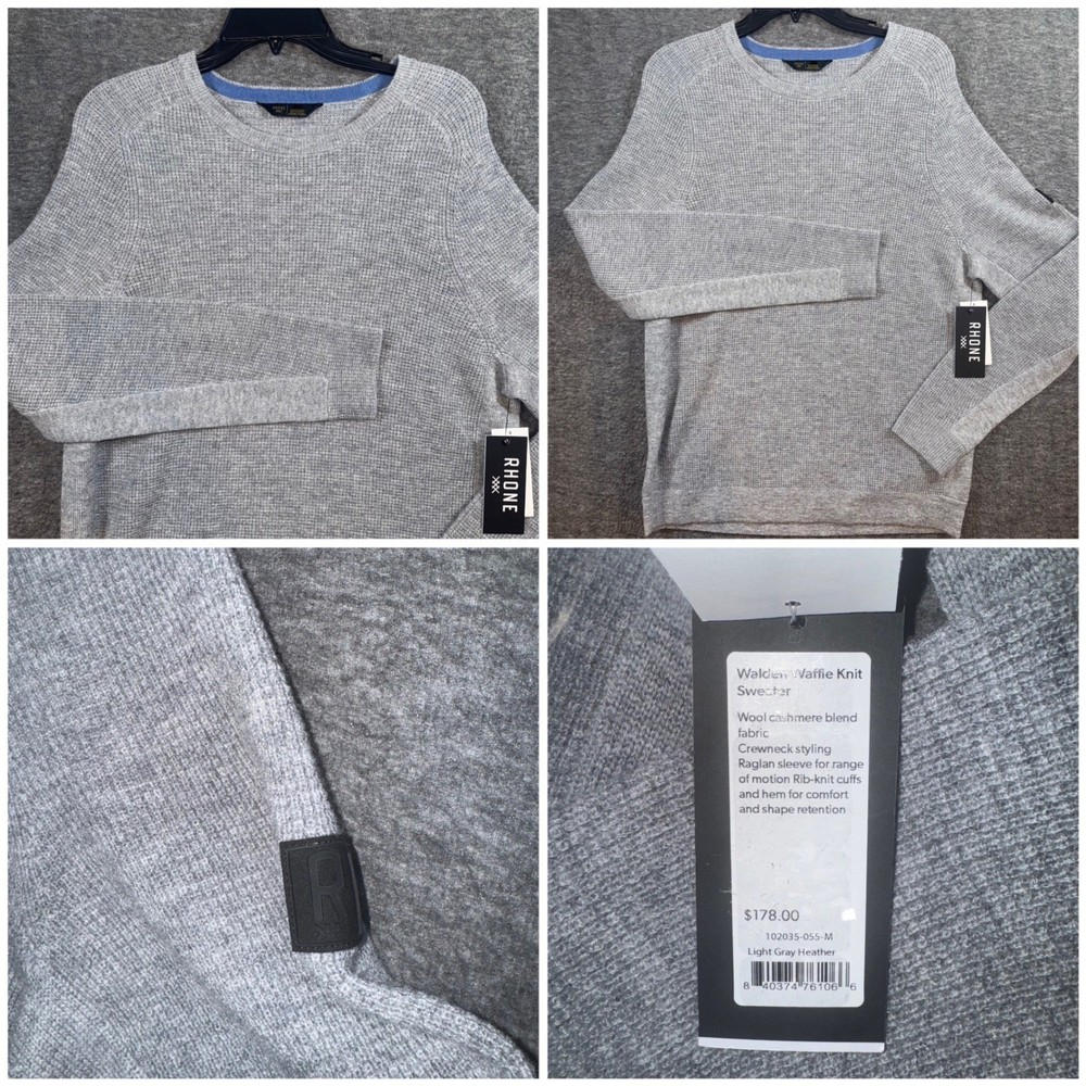 RHONE Mens Small Walden Waffle Knit Sweater Light Gray Wool Cashmere Blend NEW