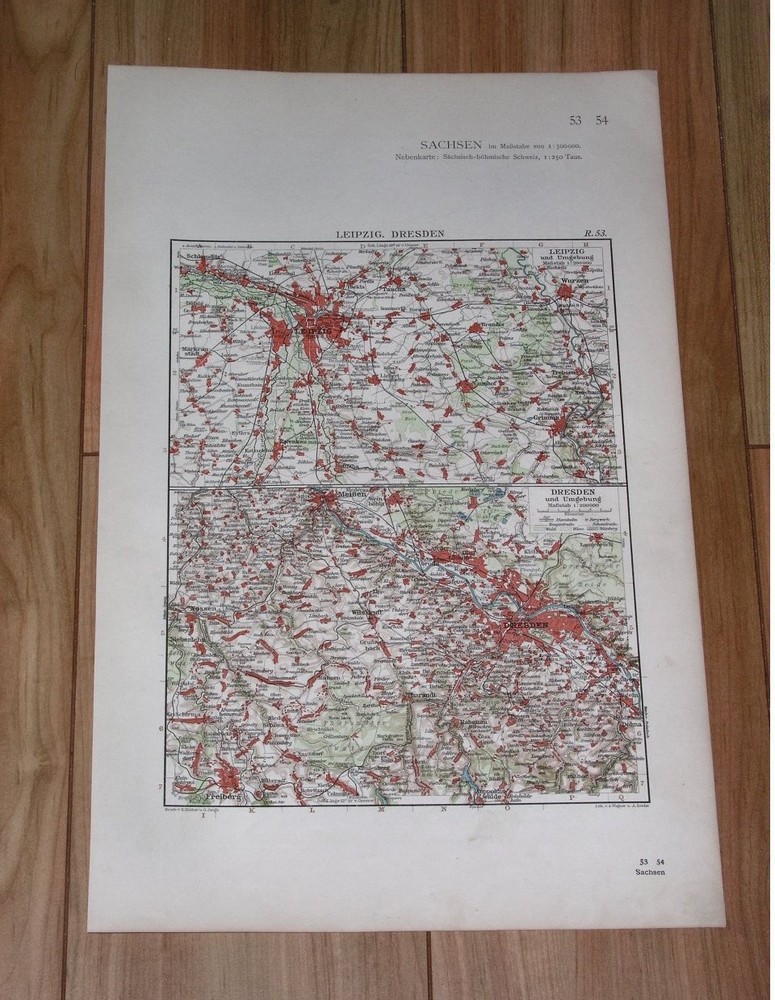 1924 Original Vintage Map Of Dresden Leipzig Vicinity / Saxony Sachsen Germany