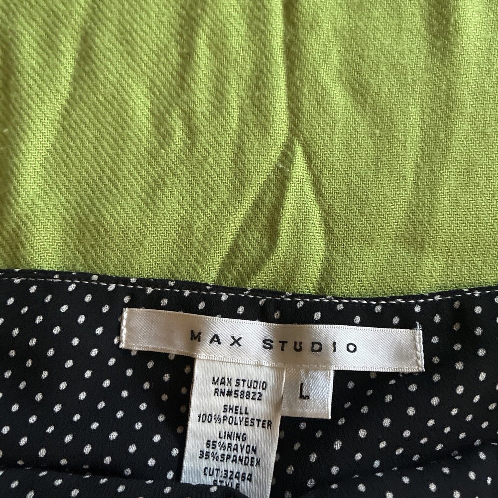 Max Studio Black/White Polka Dot Smocked Elastic Waist Pull-On A-Line Skirt L