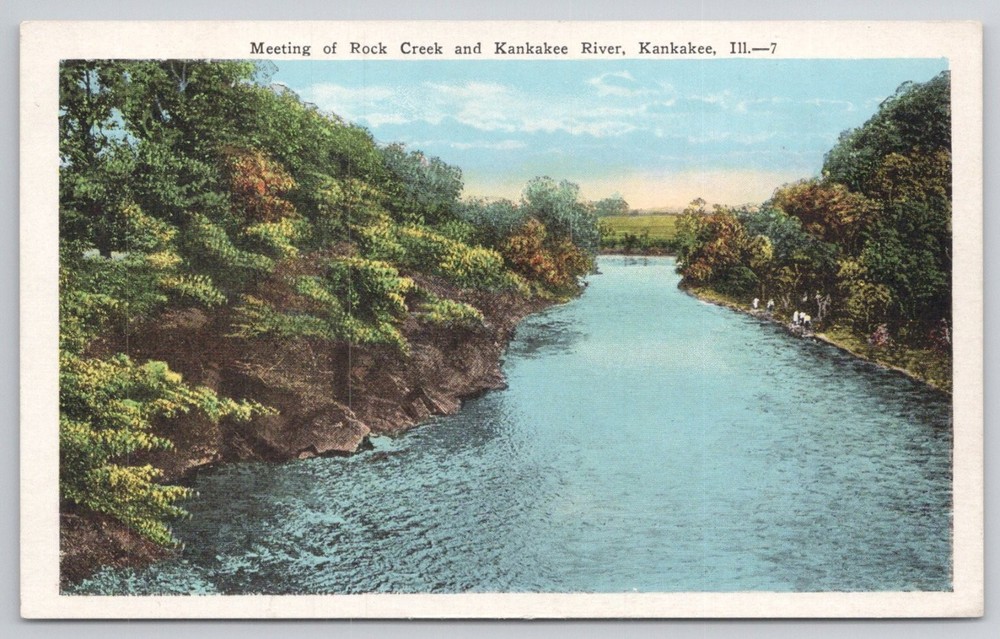 Kankakee River & Rock Creek Meeting Point IL Linen Postcard Kropp Co.