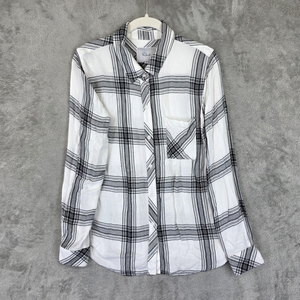 Rails Button Up Shirt Womens S White Ink Plaid Collared Long Sleeve Hunter Top
