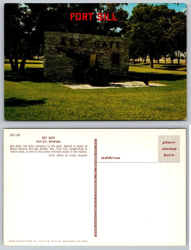 Fort Sill Oklahoma Key Gate US Army Cannon Mirro-Krome Postcard Vintage