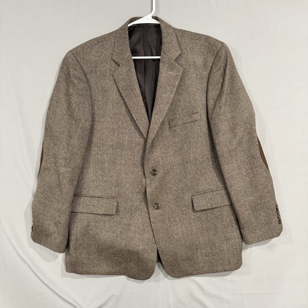 Stafford Sports Blazer 100% Wool Jacket Men's 44 Brown 2 Button Elbow Patches
