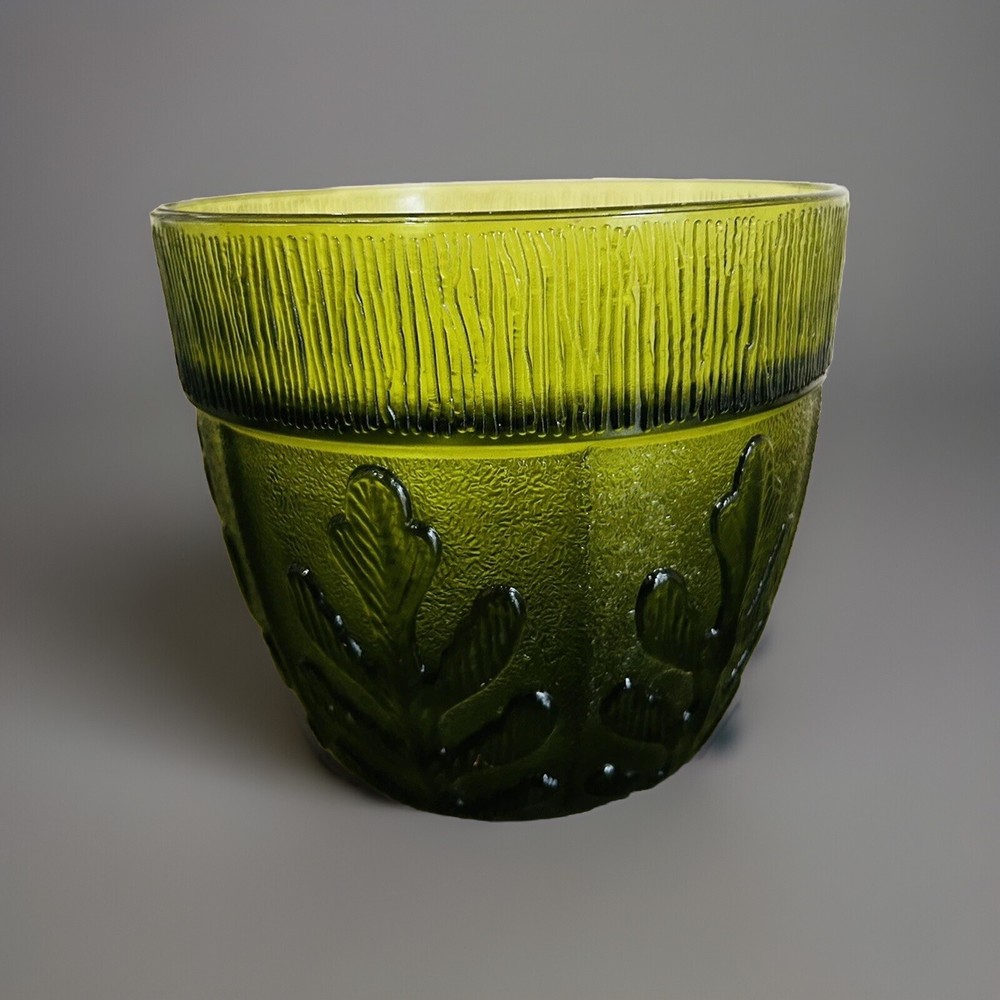 Vintage 1975 FTD Moss Green Glass Medium Planter