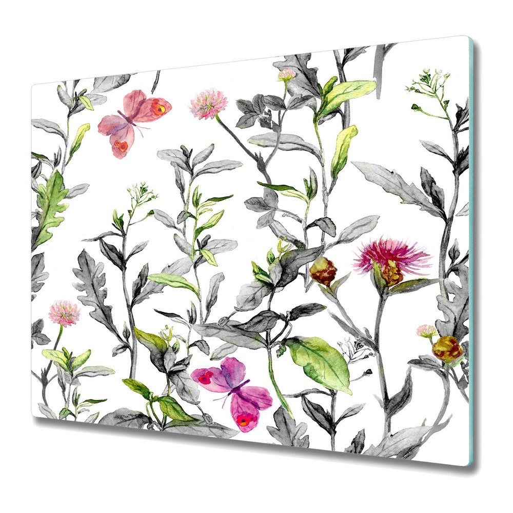 Glass Chopping Board Utensil Meadow flowers Floral and butterfly 60x52