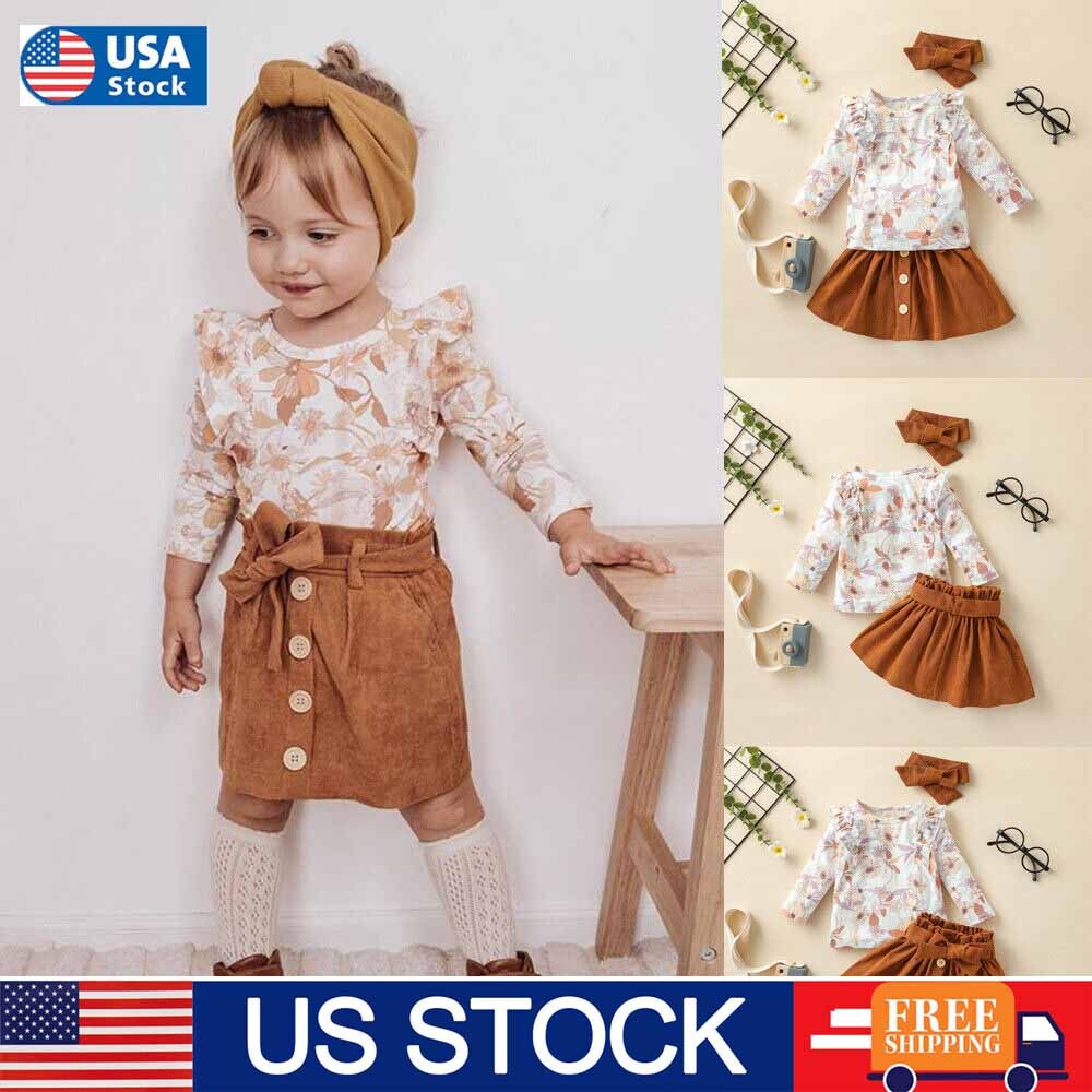 Kids Baby Girls Toddler Long Sleeve Outfits Tops Skirts Pants Shorts Clothes Set