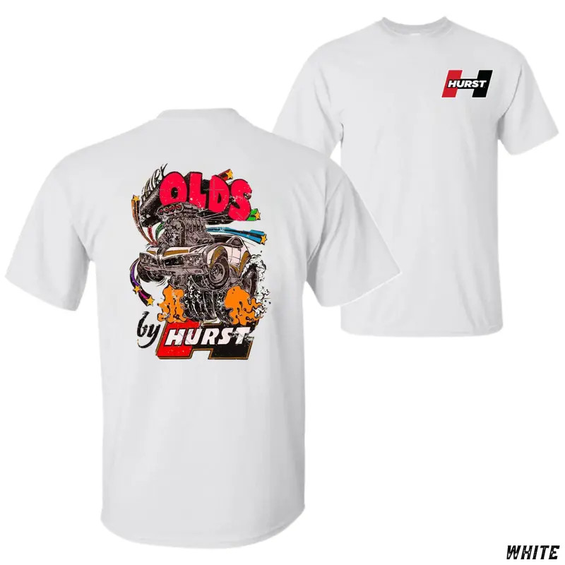 Hurst Olds T-Shirt, Vintage burnout hot rod car print with OLDS by Hurst logo