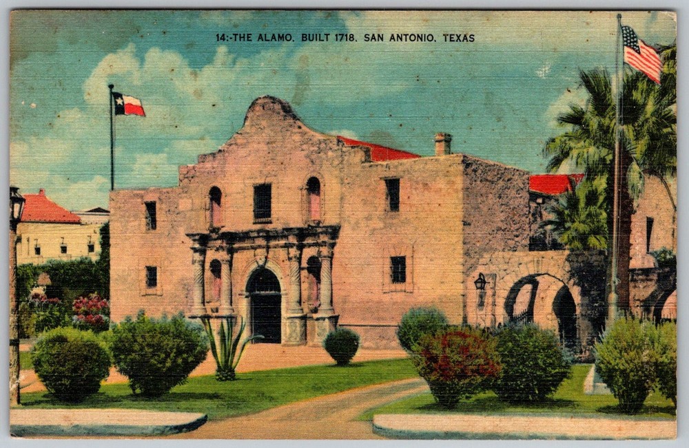 Vtg Linen Postcard Alamo Mission Chapel San Antonio, TX 1940s