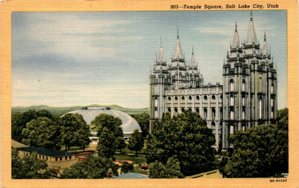 Temple Square, Salt Lake City, Utah, Deseret Book Company, Mormon Postcard