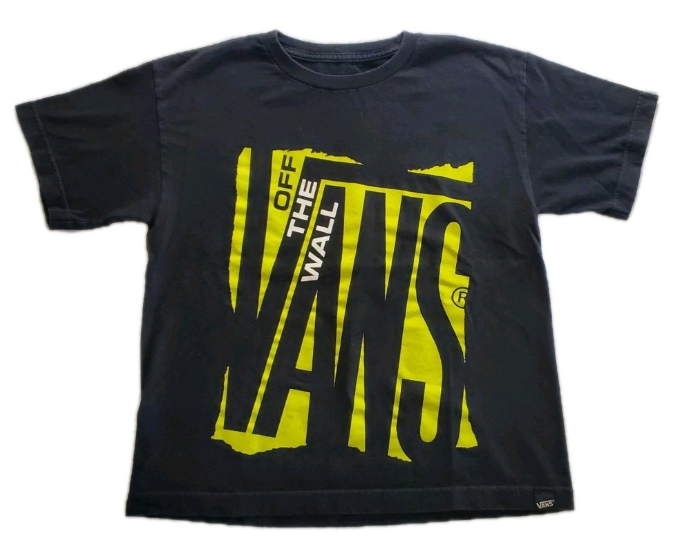 VANS Boy's Black Yellow Graphic Logo T-Shirt Crew Neck Short Sleeve Cotton
