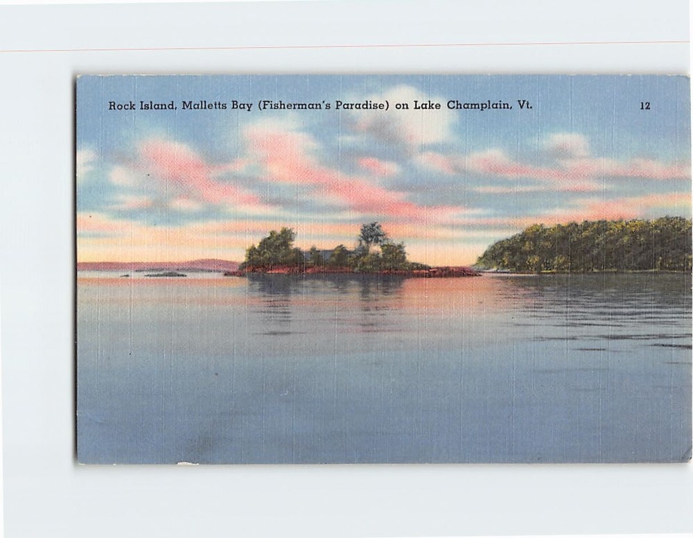 Postcard Rock Island Malletts Bay on Lake Champlain Vermont USA