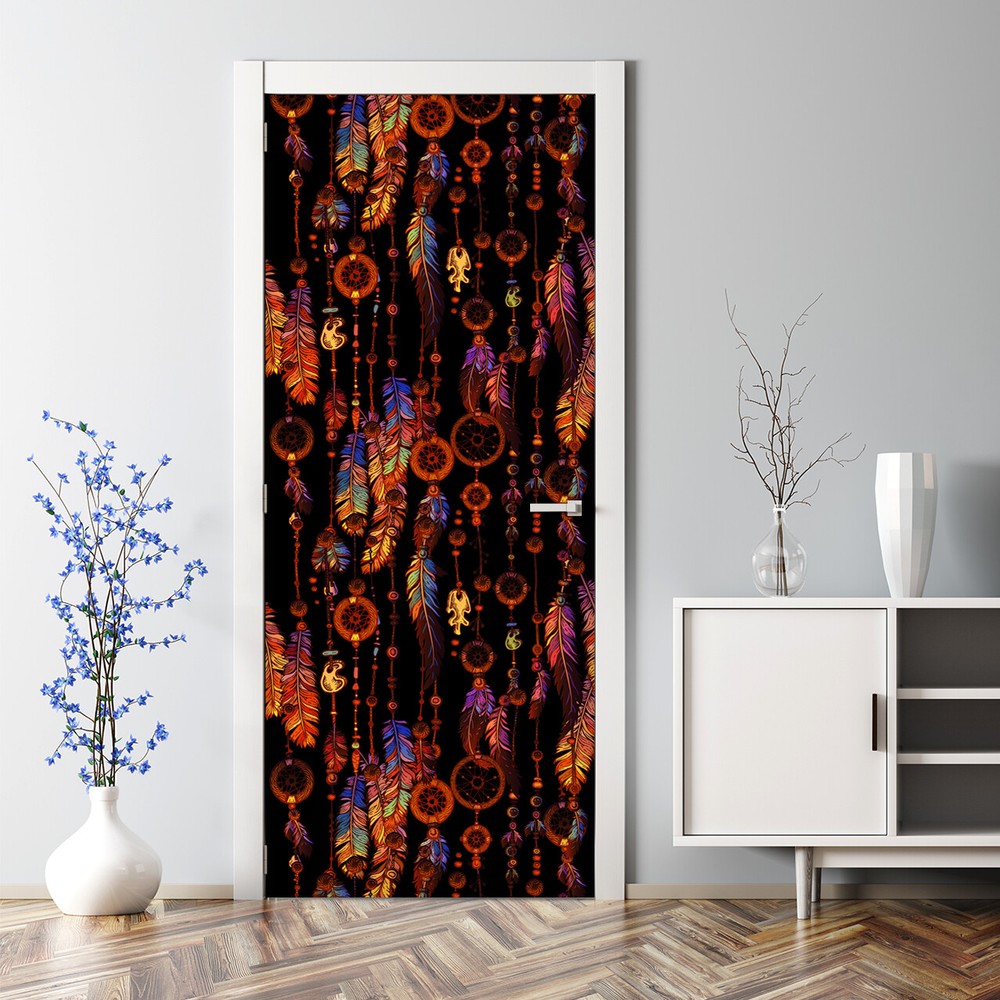 Tribal dream catcher self-adhesive colorful orange and purple door sticker decor
