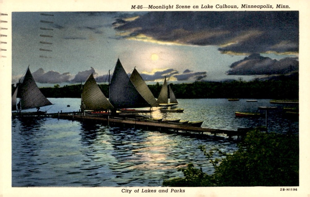 Moonlight Scene on Lake Calhoun, Minneapolis, 1944 Postcard