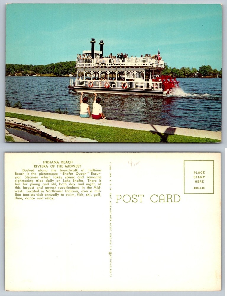 VINTAGE Indiana Beach Shafer Queen Steamer Lake Shafer Postcard Curteichcolor