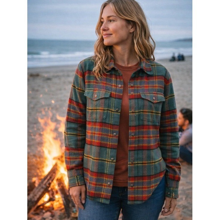 Toad & Co Women's Plaid Shirt Jacket XL Green Red Wool Blend Snap Front Shacket