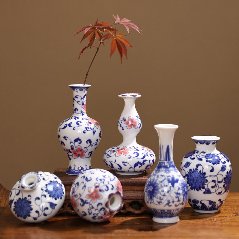 Chinese Blue White Porcelain Vase Retro Pottery Flower Vase Crafts Ornaments NEW