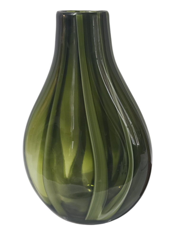 Unique Mid-Century Modern Art Glass Hand Blown Olive Green Vase