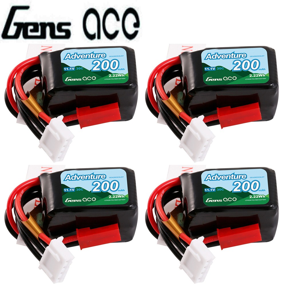 4X Gens Ace 200mAh 11.1V 30C 3S Lipo Battery With JST Plug For FPV RC Helicopter-image