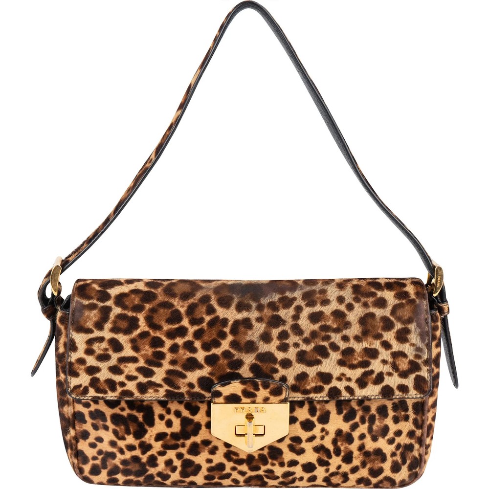 Prada Cavallino Hair Animal Print Leopard Double Flap Shoulder Bag Bag