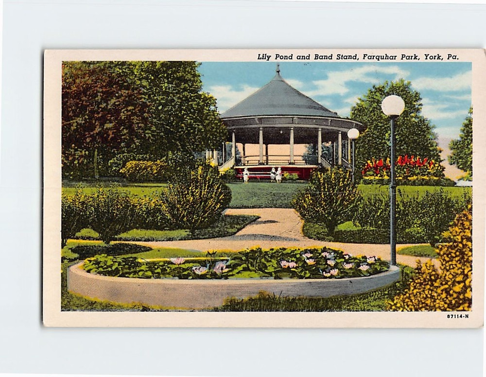 Postcard Lily Pond & Band Stand in Farquhar Park York Pennsylvania
